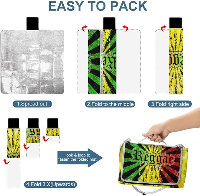 Marijuana Leaves Rasta Lion Cannabis Waterproof Outdoor Picnic Blanket Sandproof Beach Mat for Camping Hiking Grass Travelling