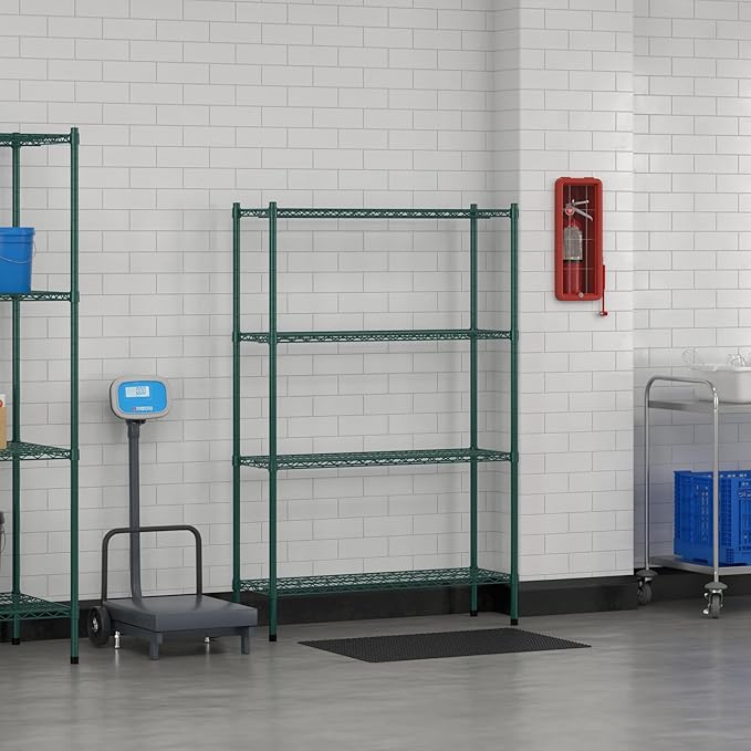 Commercial NSF Listed Green Epoxy Stationary Wire Shelving Kit 14 x 42 x 64 with 4 Shelves Perfect for Warehouse Walk-in Refrigerator Freezer Grocery Store Restaurant Dishroom
