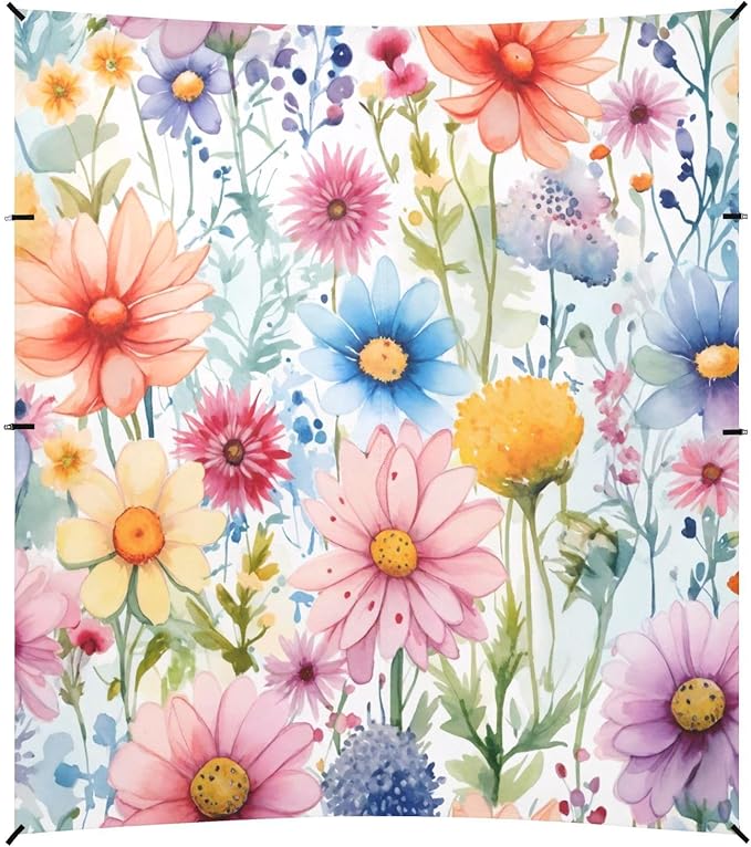 Watercolor Small Flowers Beach Tent Sun Shelter 9.2' x 10.5' Beach Canopy with 4 Sandbags 4 Stability Poles Sand Shovels - Tent Canopy for Beach Camping Fishing Picnics