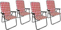 Lawn Chair Folding Steel Webbing Chaise Patio Lounger Seat Wood Handles Great for Camping Beach Fishing Backyard Stadium Pool Boating Sports and Lawn 4 Pack Red