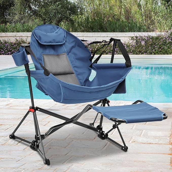 outdoor basic Adjustable Camping Folding Chair with Footrest - Portable Zero Gravity Lounge Chair for Beach Lawn Picnic Fishing &amp Backpacking Trips Supports 600lbs