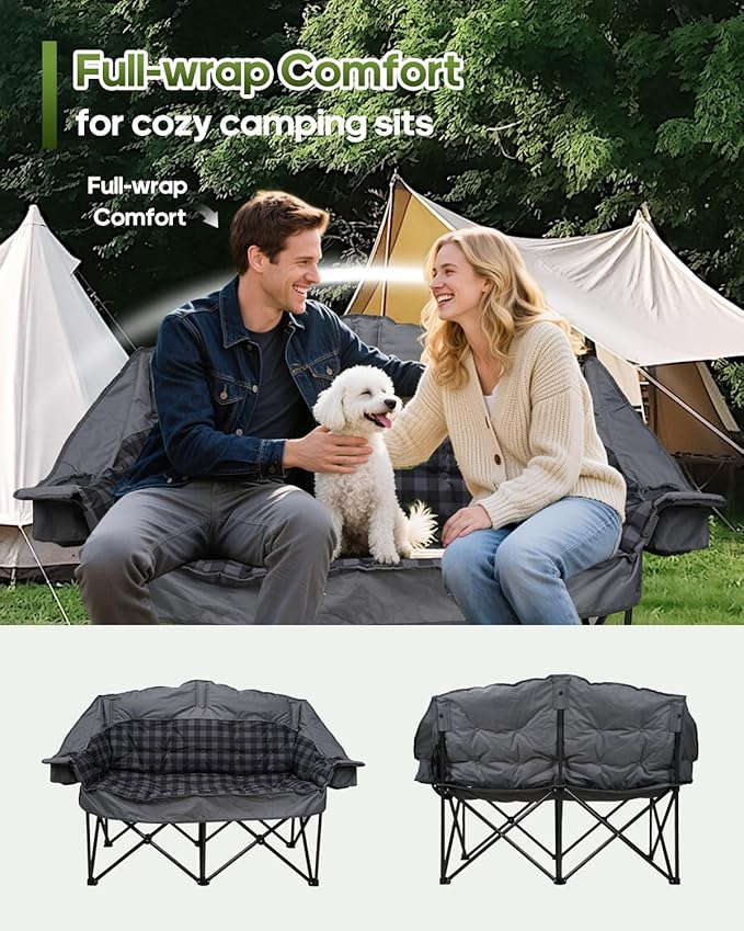Oversized Double Camping Chair &amp XL Camping Chair 2 Pack Heavy Duty Padded Folding Camp Chairs