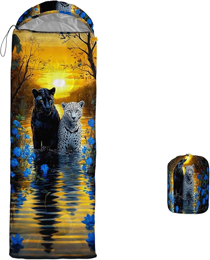 AILONEN Floral Wolf Sleeping Bag for Girls WomenWarm and Cool WeatherLightweightWaterproof BackpackingColorful Flower Animal Print Sleeping Bag for Camping