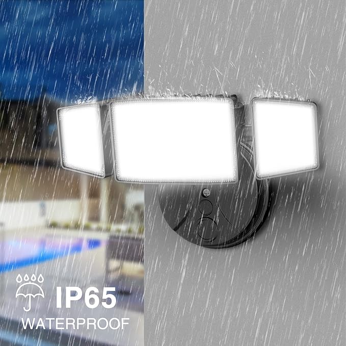 Onforu 75W Flood Lights Outdoor 7000LM Brightness Security Lights Switch Controlled 3 Adjustable Heads IP65 Waterproof 6500K Wall Mount Exterior LED Flood Light