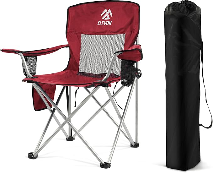 Elevon Camping Chair Portable Folding Outdoor Chair with Arms Cup Holder and Carry Bag