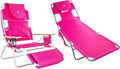 Ostrich Portable Deluxe 3-in-1 Padded Sports Chair w/5 Positions and Footrest &amp Chaise Lounge Folding Steel Frame Beach Chair w/4 Positions Pink