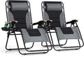 PHI VILLA XXL Oversized Padded Zero Gravity Chair Set of 2 Foldable Patio Recliner 30 Wide Seat Anti Gravity Lounger with Armrest and Cup Holder Support 400 LBS (Grey)