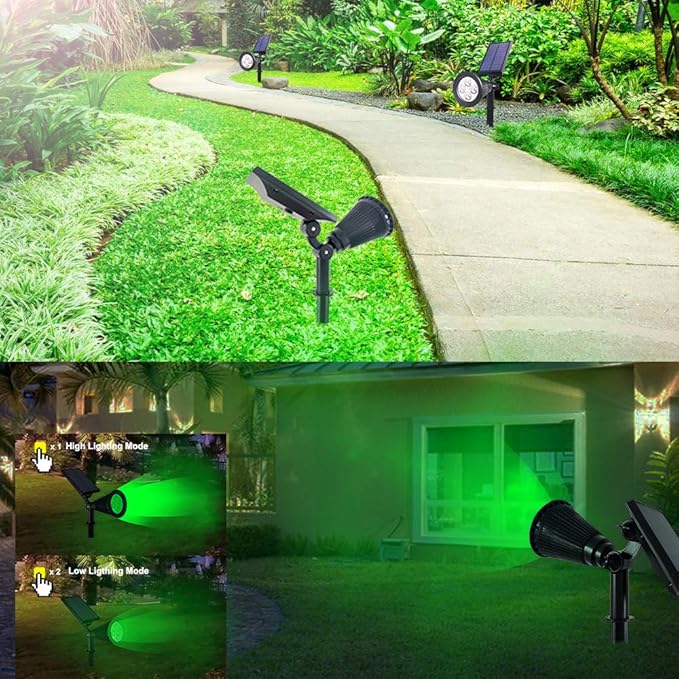 Solar Lights Outdoor Waterproof 4 LED Landscape Lights 2 in 1 LED Solar Spotlight for Flag Garden Pathway Yard Patio Lawn Outdoor Decor Lighting (Green)