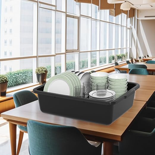 4 Pack Large Commercial Bus Boxes 35 L Plastic Utility Bus Tote Black
