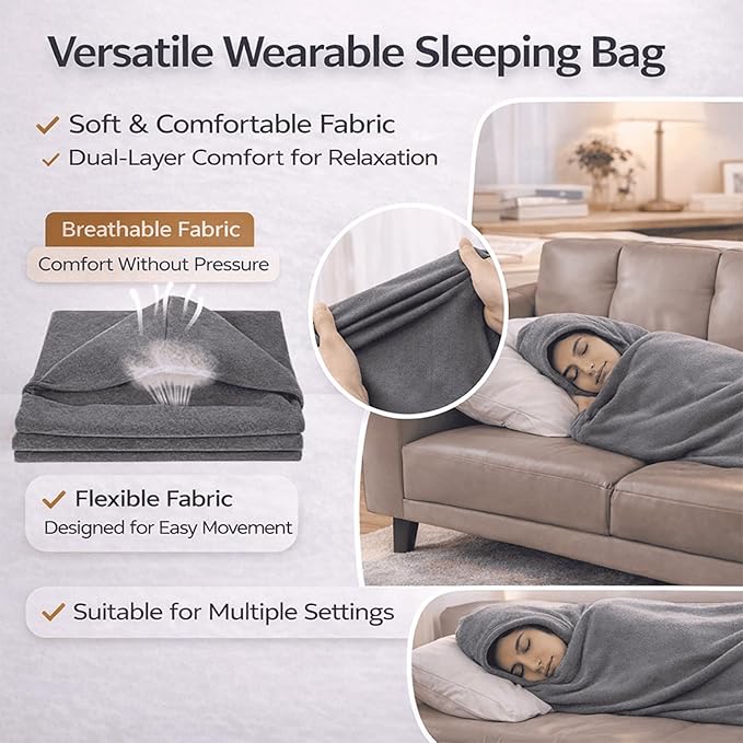 Wearable Sleeping Bag for Adults Breathable Lightweight Sleep Sack Blanket Portable Cozy Wrap for Travel Home Camping &amp Relaxation