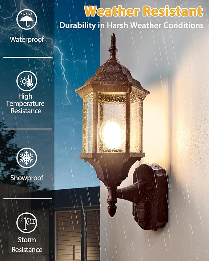Redluck Motion Sensor Outdoor Lights 16 inch Dusk to Dawn Outside Porch Lights Waterproof Anti-Rust Aluminum Outdoor Wall Lights Exterior Lighting Fixtures for House Garage Front Door Brown