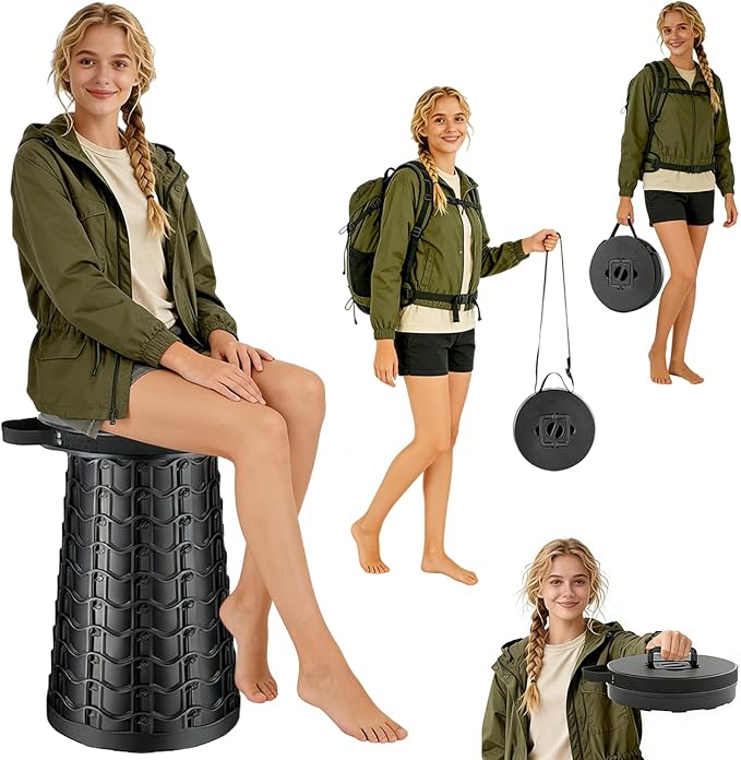 20.3“Collapsible Stool for Adults Heavy Duty 1000lbs Load Capacity Folding Stool Wider Seat&ampTaller Height Portable Seat Telescoping Chair for Camping Parade Sporting Event Campfire Party