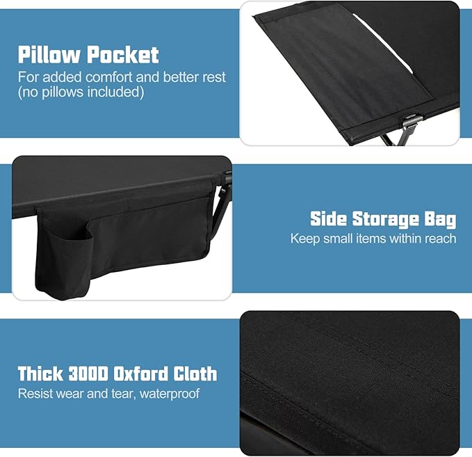 GYMAX Ultralight Camping Cot for Adults Portable Folding Camping Bed w/Side Pocket Carry Bag Compact Sleeping Cot for Outdoor Backpacking Travel Hiking Home Beach Supports 330 LBS (2)
