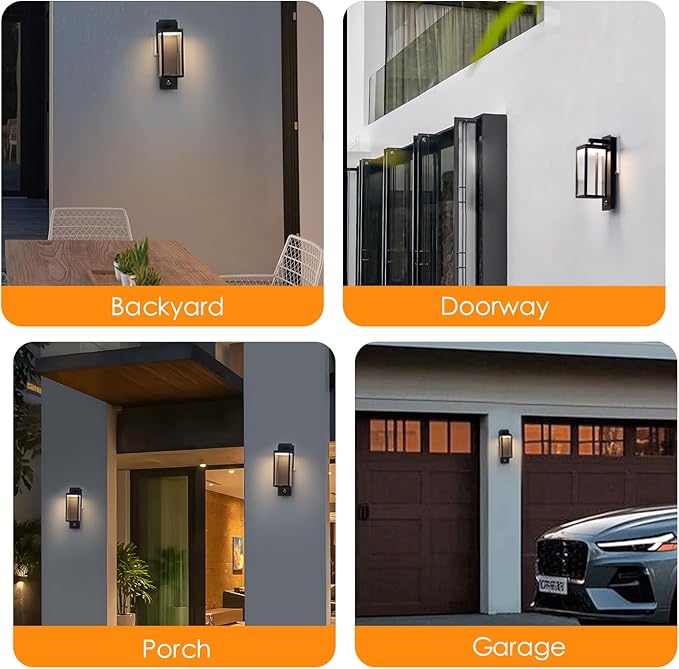 Lustrlach Upgraded Motion Sensor Outdoor Wall Light 15” Porch Light Outdoor Wall Sconce Lantern Exterior Lighting Fixture Wall Mount Outside Light for House Garage Patio Front Door