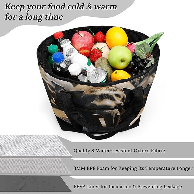 Insulated Shopping BagLarge Reusable Cooler Bags Elephant Drinking Water Printed Foldable Shopping BagTravel Waterproof Shoulder Bag