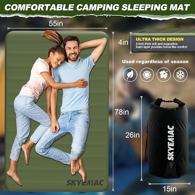 Self-Inflating Memory Foam Sleeping Pad - R-Value 13 Full Size (78L x 55W x 4TH) - Thick Camping Mattress for Couples &amp Family Comfortable &amp Durable Perfect for Camping and Outdoor Adven