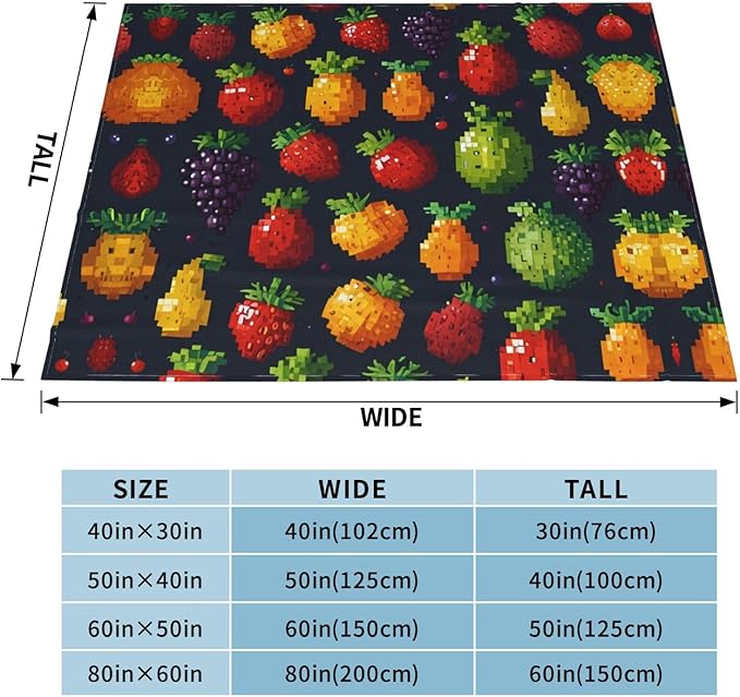 Pixel Fruit 60x50 Printed Soft Fleece Blanket for Sofa Bed and Camping - Cozy Blanket for Travel Picnics Nighttime Use