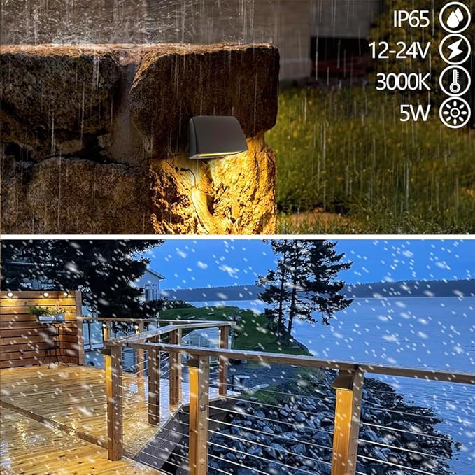 Arrownine Landscape Lighting Low Voltage Deck Lights 5W 12-24VOutdoor Waterproof Fence Post Lights for Patio Stairs Yard Railing Wall Light Warm White Bronze Color 2 Packs