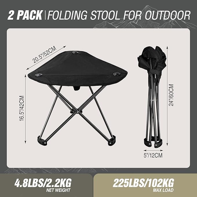 REDCAMP 2 Pack Extra Wide Camping stools Oversized Surface Tripod Stools for Adulit for Fishing Hunting Backpacking CampingBlack