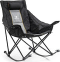 Dowinx Oversized Rocking Camping Chair Fully Padded Patio Chair with Side Pocket and Carry Bag High Back Portable Lawn Recliner with Headrest Support 300 lbs Black