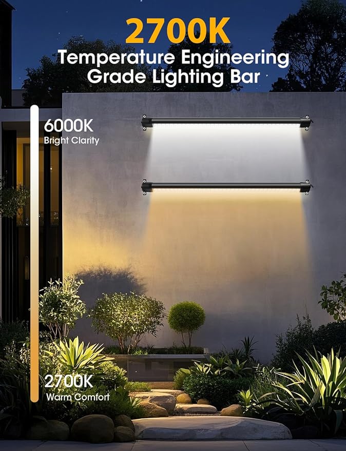 2-Pack Pro-Grade LED Wall Washer Light Bar 54W 6480LM 2700K Warm White 40-Inch IP67 Waterproof 120V Linear Outdoor LED Light Bar Landscape Lighting with On/Off Switch