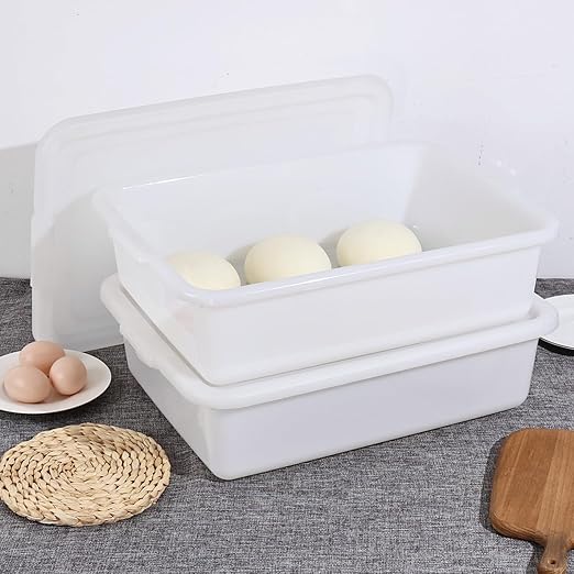 Kiddream 13 Liter Plastic Restaurant Commercial Bus Tub White Bus Box with Lid 3 Pack