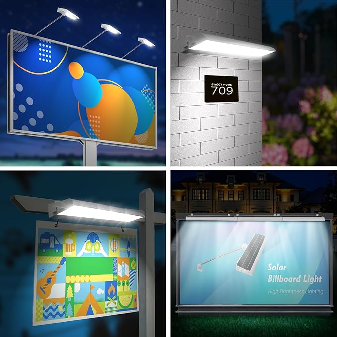 Solar Sign Lights Outdoor 232 Led 1200 Lumen Solar Sign Waterproof Light 8000 mAh Billboard Lighting for Bussiness Real Estate Barn Garage Shop Bus Stop HOA Highway Signs Small Supermarket