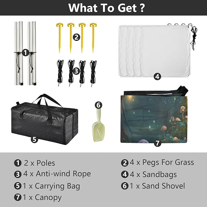 Fairy Fantasy Forest Beach Tent Sun Shelter 9.2' x 10.5' Beach Canopy with 4 Sandbags 4 Stability Poles Sand Shovels - Tent Canopy for Beach Camping Fishing Picnics