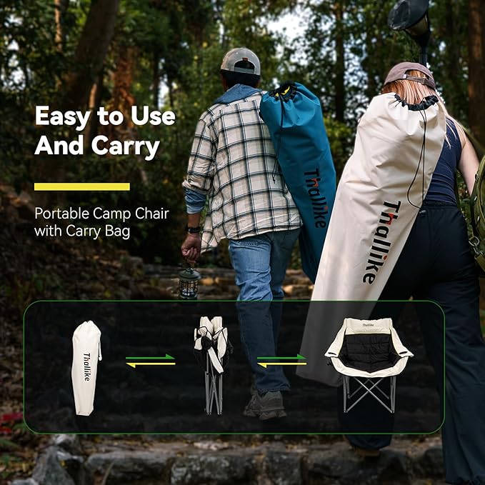 Oversized Camping Chair for Adults – Heavy Duty Folding Chair with Cup Holders Storage Pocket &amp Carry Bag – Outdoor Padded Camp Chair for Camping Backyard Fishing &amp Sports – Supports 400lbs