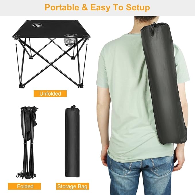 Camping Table Folding Portable Carrying Bag 2 Cup Holders Outdoor Hiking Fishing
