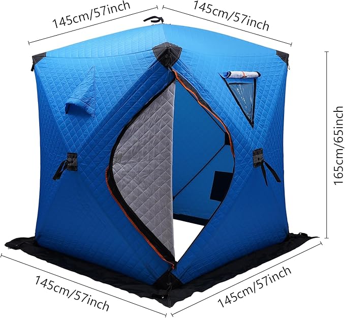Portable 1-2 Person Ice Fishing Tent Ventilated Double Window Fishing Tent with Ice Nails Windproof Ropes Packing Bag Handbag Warm Padded Cotton Fleece Canvas