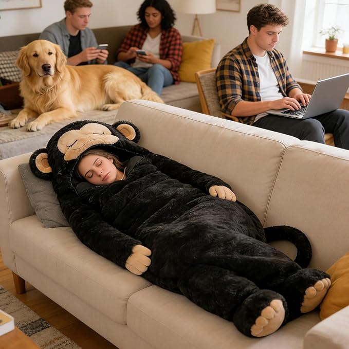 Giant Monkey Sleeping Bag for Human Monkey Shaped Animal Sleeping Bags for Adults for Indoor Use Or Camping TripsSleepovers