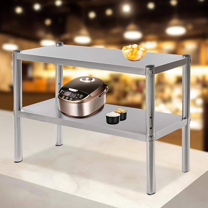 Stainless Steel Prep &amp Work Table Double Tier Stainless Steel Overshelf 36 in. Length x 12 in. Width Double Deck Overshelf Height Adjustable Overshelf for Prep &amp Work Table in Kitchen Rest