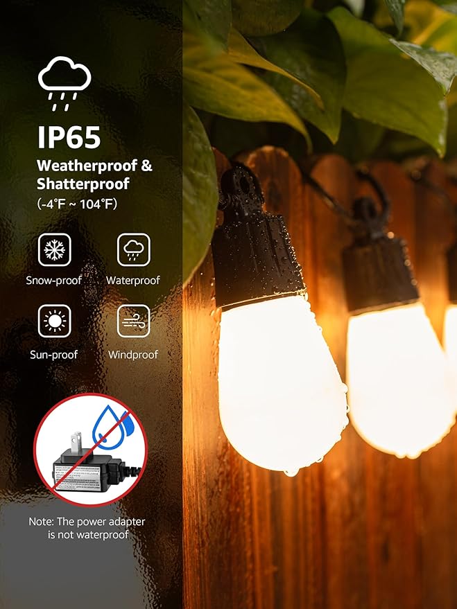 Lepro ZB1 AI Smart Outdoor String Lights APP Control 100(88+12) ft RGB+IC+Warm White Outdoor Light 30 LED Bulbs NOT Extendable Alexa Google Enabled Music Sync NO Remote 2.4 GHz WiFi+Bluetooth