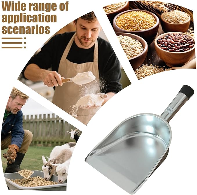 Large Stainless Steel Scoop 15.55x8.27x3.15 Inch Flour Shovel 470g Metal Bagger for Bulk Grains Sugar Laundry Room Feed Restaurant Buffet Warehouse