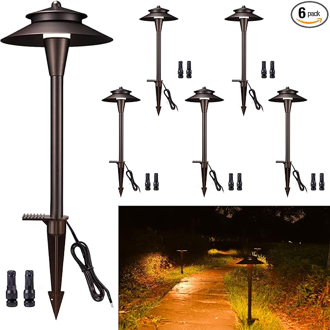 Outdoor Pathway Lights Wired 12V 2700K/3000K/3500K/4000K/5000K Selectable Landscape Path Light LED Waterproof Walkway Fixture Electric ORB Aluminum for All Weather Garden Yard (6 Pack)