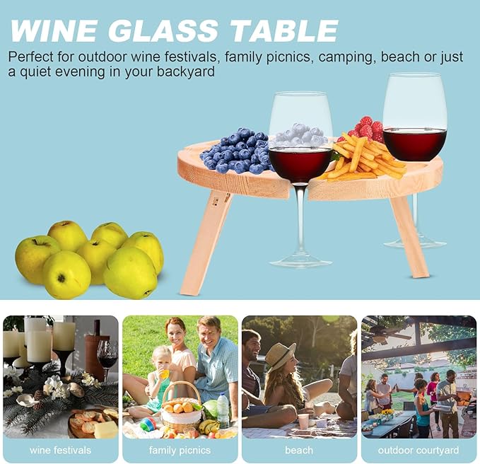ARTIBETTER Portable Outdoor Folding Table Small 24x11 Wood Party Food Wine Table for Picnic Beach Camping Foldable Storage and Serving Desk