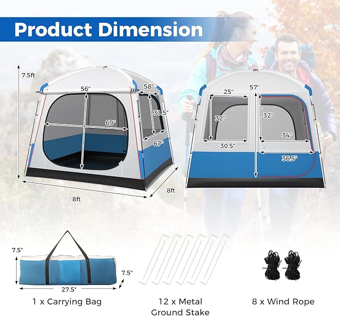 Goplus 3-5 Person Camping Tent Portable Cabin Shelter w/Large Double-Layer Mesh Front Door Mesh Screen Windows Carry Bag Waterproof &amp Windproof Large Family Tent for Backpacking Hiking Trip