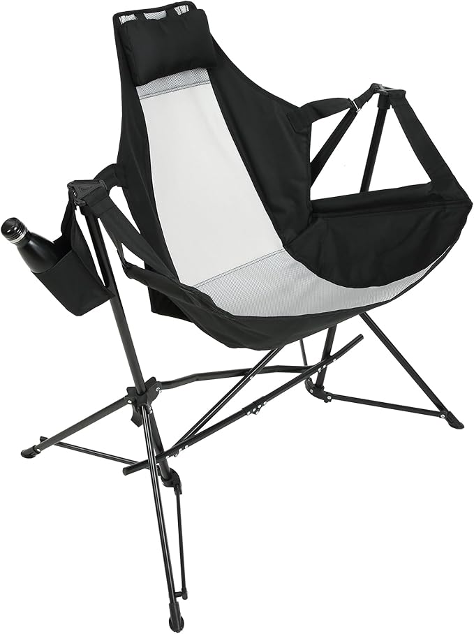 Folding Hammock Camping Chair Portable Adjustable Recliner Rocking Chairs with Cup Holder &amp Carry Bag Aluminum Alloy Frame Ideal for Outdoor Lawn Backyard and Travel 2 Pack (Black)