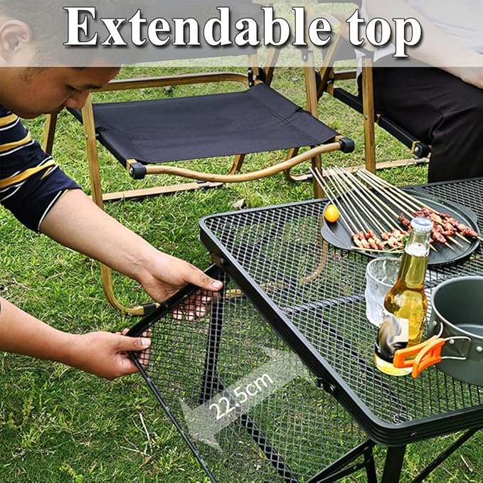 Camping Tables That Fold Up LightweightMetal Portable Grill Table for Outdoor Garden Patio BBQ Party MarketCamping Grill Side Table with 2 Wing Panels70cm/27.5”
