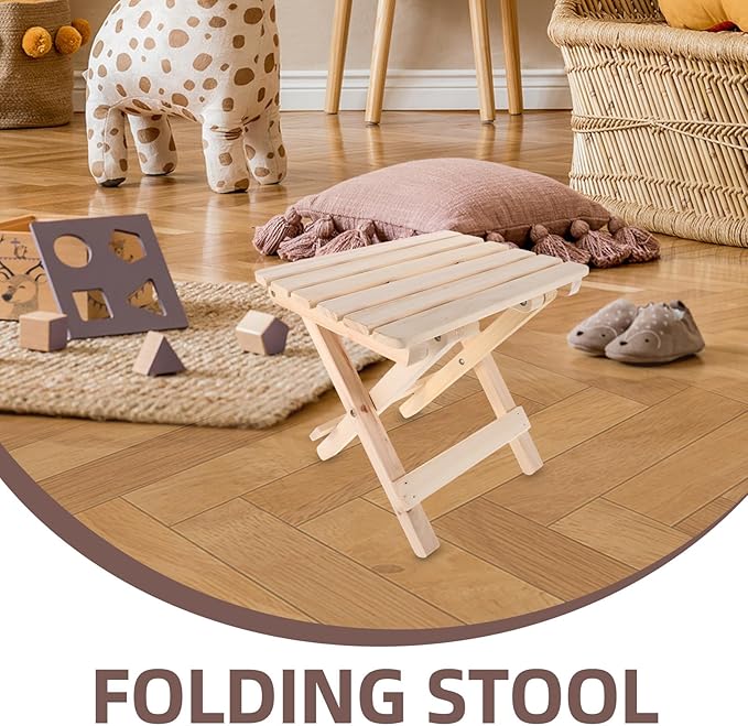 Luxshiny Portable Folding Wooden Stool Small Lightweight Camping Seat Wood Stool Chair for Outdoor Hiking Fishing and Bathroom Use