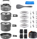 27pcs Camping Cookware Mess Kit for 2-4 People Portable Cookware Set with Kettle Pots &amp Pans Stainless Steel Utensils Plates Dishware for Backpacking Picnic Outdoor Adventures