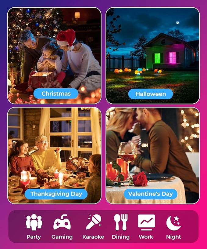 Smart RGBW+IC String Downlights 20ft with 30 LED String Lights 111 Scene Modes Music Sync Color Changing Indoor Wall Light Fixture for Party Christmas Birthday APP/Voice/Remote Control