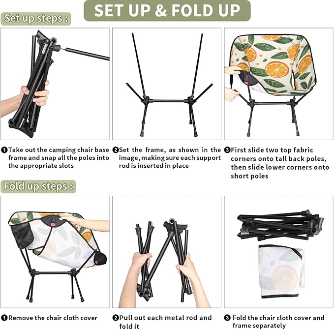 Honeybaby Folding Camping Chair Cute Orange Leaves Camping Chairs Lightweight Portable Chair Outdoor Foldable Chairs for Camping Travel Picnic Beach Hiking