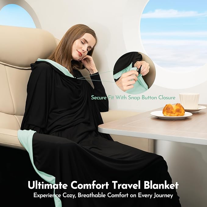 16-in-1 Compact Travel Blanket with Bag – Reversible Ultra Soft Bamboo Airplane Blanket with Hidden Pocket – Packable for Flights &amp Travel Essentials (Semi-Weighted Double Layer)