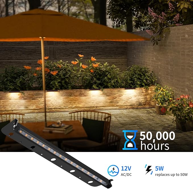 8-Packs 5W 12 Inch LED Hardscape Paver Lighting12V AC/DC Low Voltage Retaining Wall LightsLED Landscape Lighting2700K Soft White Outdoor Step Light50000 Hours Lifespan-Black