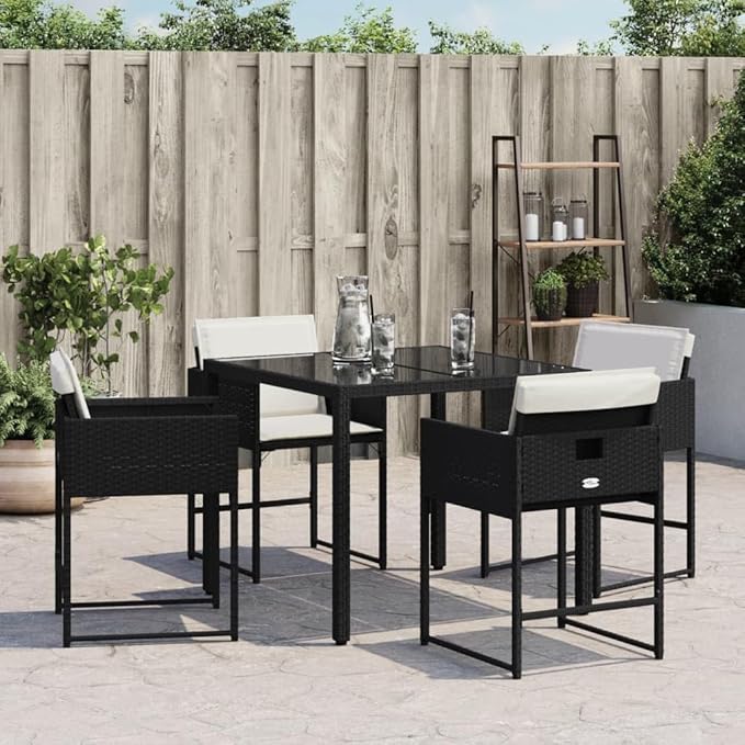 4-Piece Black PE Rattan Patio Chairs with Cream Cushions Outdoor Furniture Set Foldable Backrest Lounge Chairs for Poolside Backyard Deck Garden and Porch