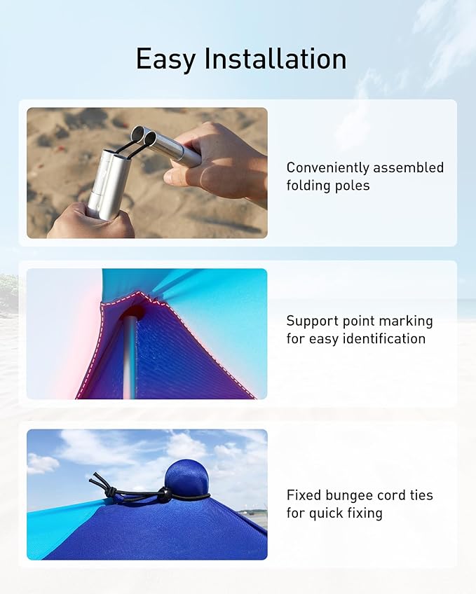 TOURIT Beach Tent Sun Shelter 11x11ft UPF50+ Protection Beach Canopy Tent Sun Shade with Windproof Design Outdoor Canopy for Camping Fishing Backyard Blue
