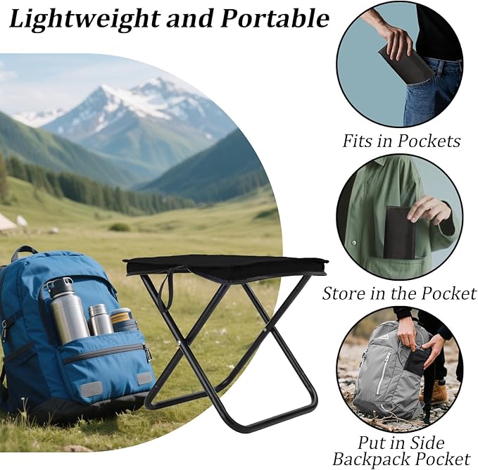 Camping Stool Portable Pocket Handbag Stool Collapsible Chair Folding Stool for Adults Holds 275lbs Small Camp Seat for Camping (2 PC)