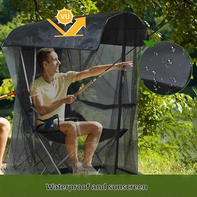Camping Chair Shade Canopy Wonmondmony Pop-Up Sun Cover with Fine Mesh Waterproof and UV Protection for Fishing Garden Patio (Poles Not Included)